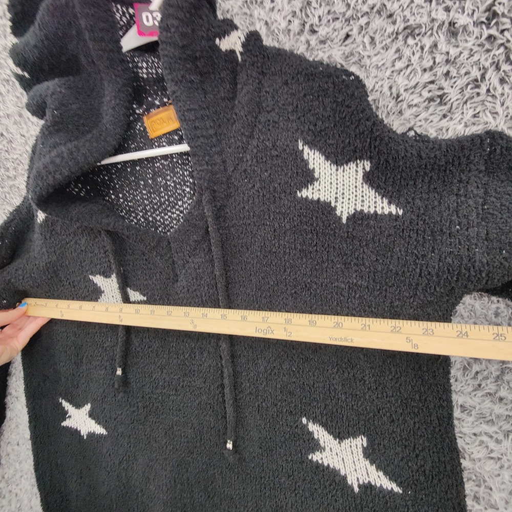 POL Womens Whimsigoth Celestial Star Fuzzy Eyelash Knit Hoodie M Black Soft Cozy - Picture 2 of 15
